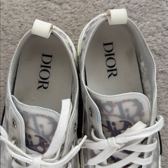 Dior Monogram Lace-Up Sneakers in White and Gray